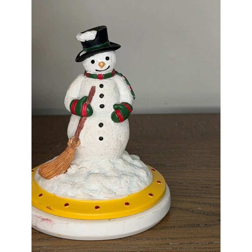 Snowman Christmas Figurine with Broom Vintage Style Holiday Décor